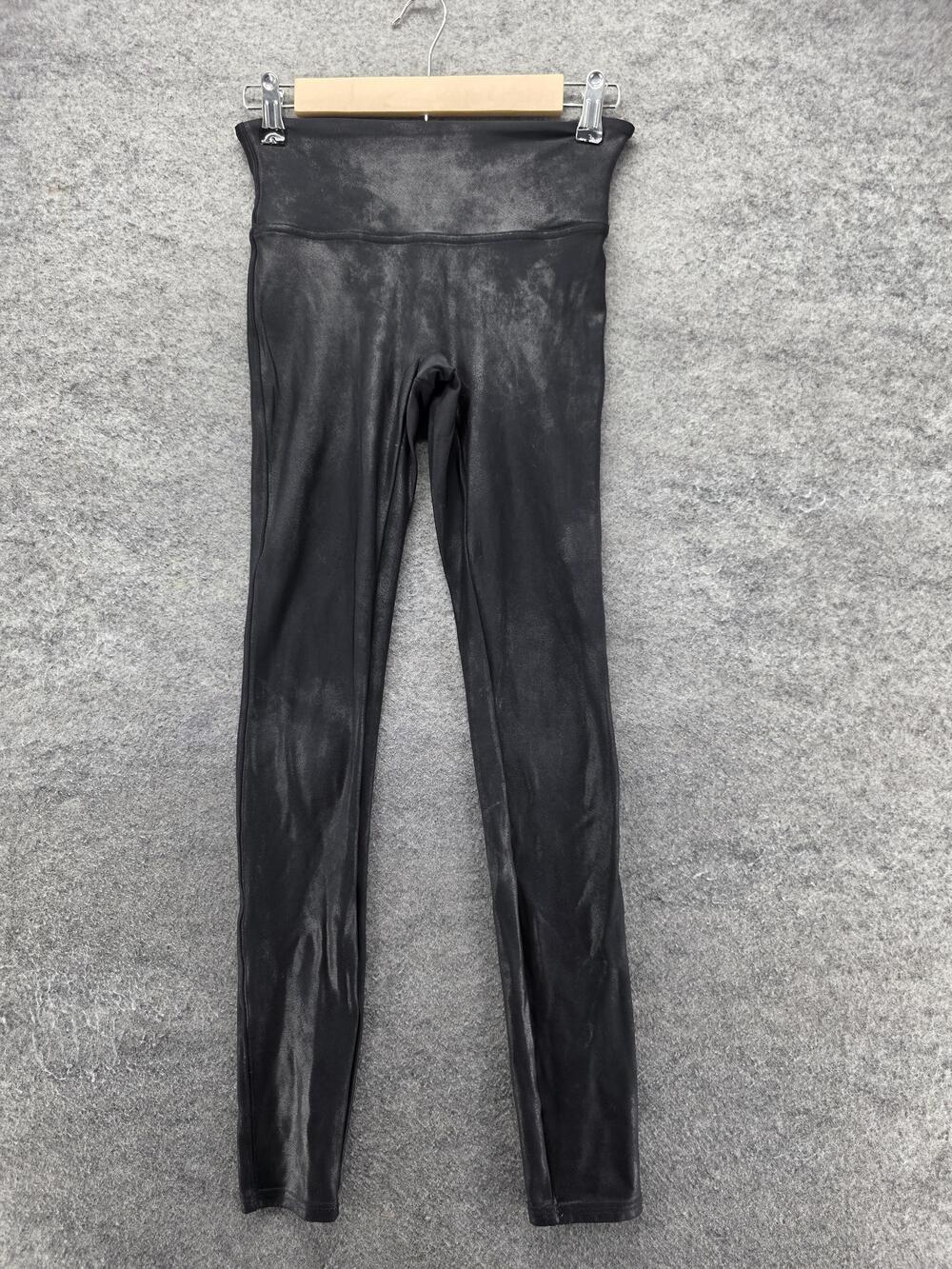 SPANX Leggings Womens S Black Ankle Faux Leather Shaping Compression Stretch